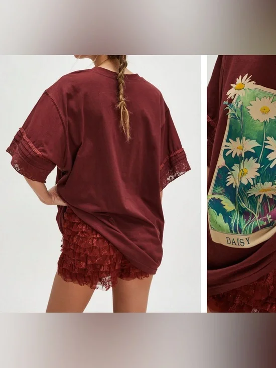 NWT Free People FP Intimately Full Bloom Lounge Tee - Brandy Brown Combo - small - Picture 3 of 9